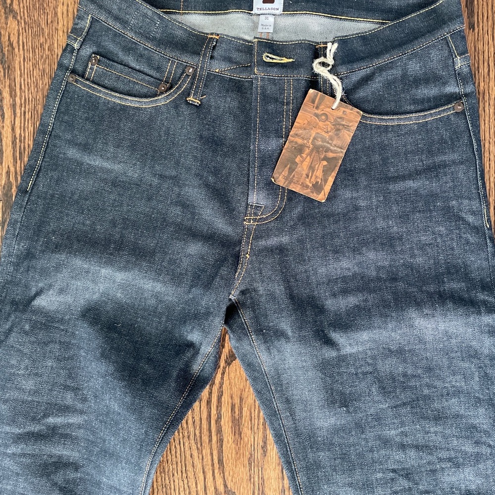 Tellason NWT Elgin Mid-Rise Slim Tapered Cone Mills White Oak 12.5 oz denim